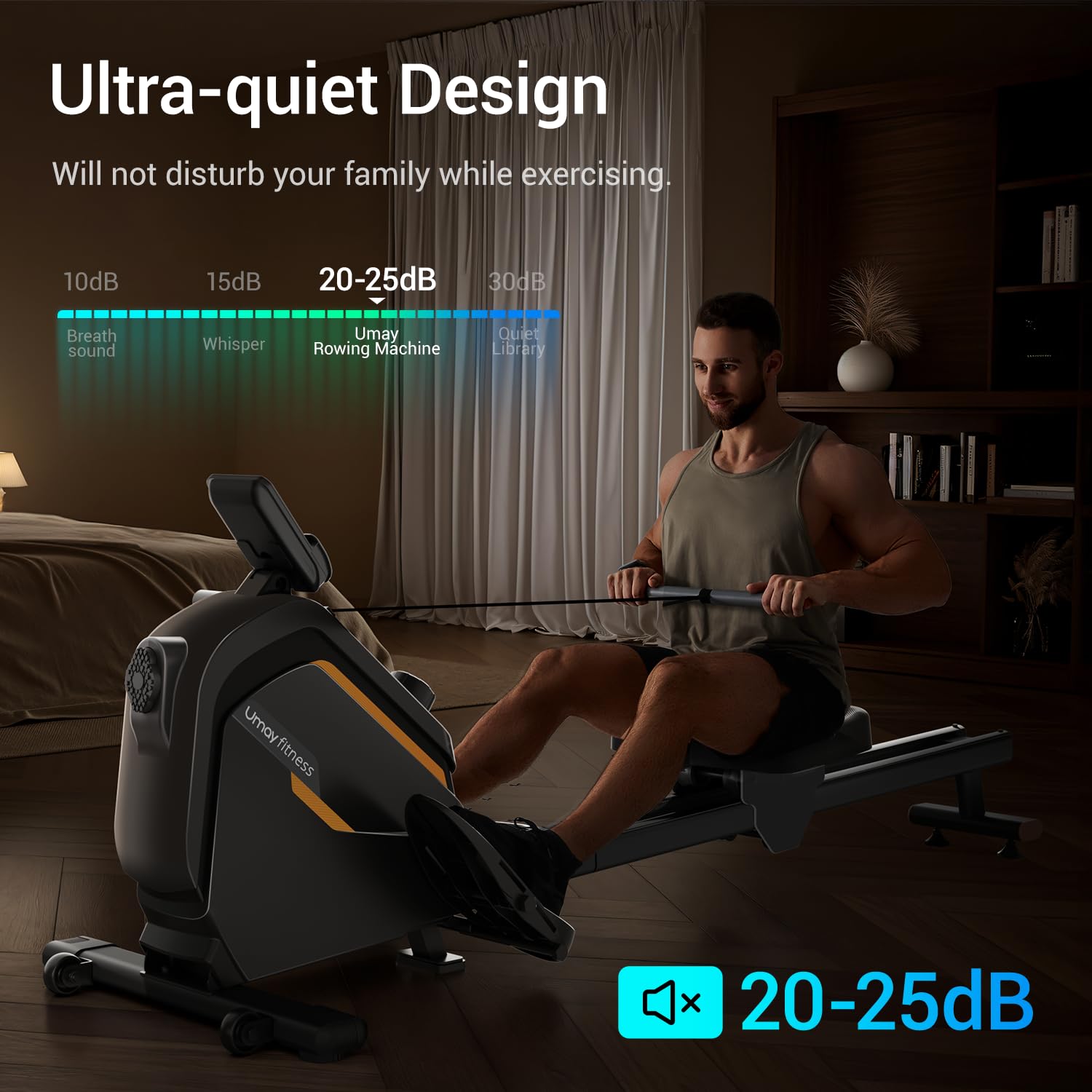 UMAY Rudergerät für Zuhause,mit Verlängertem Gleitprofil, 16-stufig Verstellbarem Magnetwiderstand, Geeignet für die Ganze Familie, Rowing Machine, Geräuscharm, Tragfähigkeit 160KG