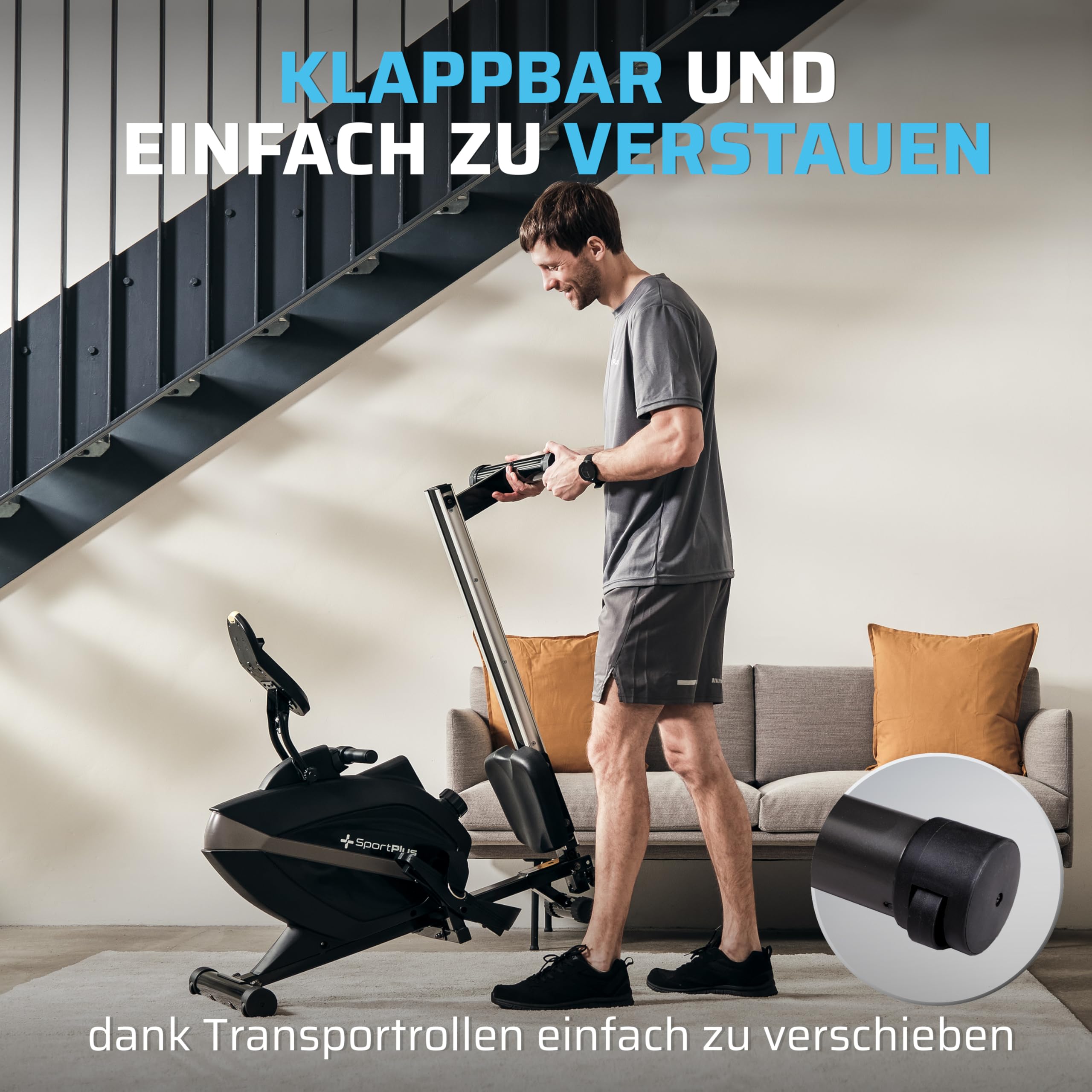 Rudergerät für zuhause klappbar - SportPlus Rudergerät klappbar extra leiser Magnetwiderstand - Rudermaschine für zuhause Kinomap - Rudergeräte Magnetwiderstand Trainingscomputer App Rowing Machine